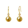Golden Round South Sea Pearl Drop Earrings 14k Yellow Gold