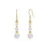 Japanese Akoya White Round Pearl Triple Drop Earrings in Silver with 18K Gold Finish